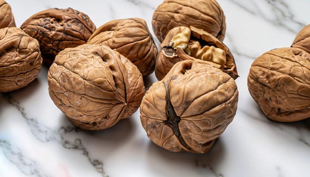 Natural walnut background. Background filled with walnuts in shell. Close-up vertical photo of a walnut.