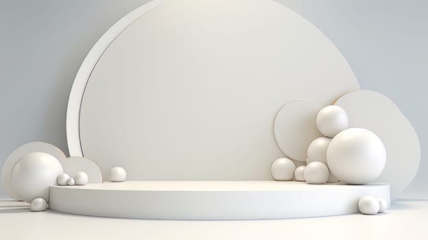 White Abstract 3D Elegant Podium Stage. Modern 3D Rendered Room with geometric shapes, cosmetic product display stage. generative AI