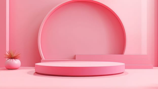 Pink Abstract 3D Elegant Podium Stage. Modern 3D Rendered Room with geometric shapes, cosmetic product display stage. generative AI