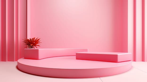 Pink Abstract 3D Elegant Podium Stage. Modern 3D Rendered Room with geometric shapes, cosmetic product display stage. generative AI