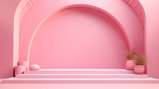 Pink Abstract 3D Elegant Podium Stage. Modern 3D Rendered Room with geometric shapes, cosmetic product display stage. generative AI