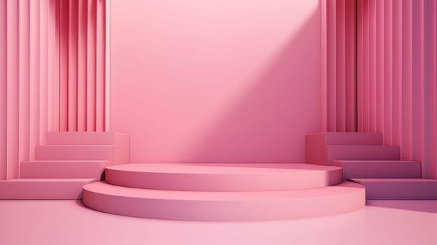 Pink Abstract 3D Elegant Podium Stage. Modern 3D Rendered Room with geometric shapes, cosmetic product display stage. generative AI