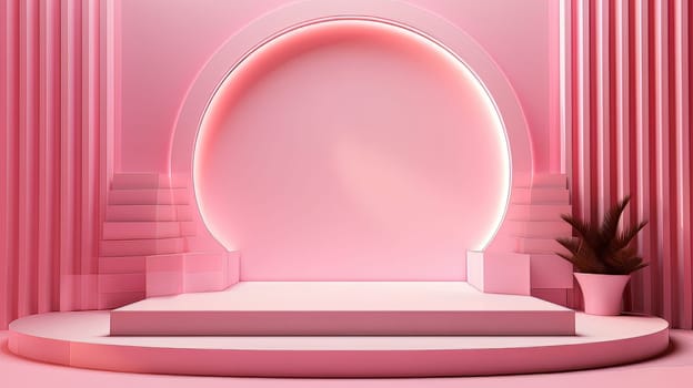 Pink Abstract 3D Elegant Podium Stage. Modern 3D Rendered Room with geometric shapes, cosmetic product display stage. generative AI