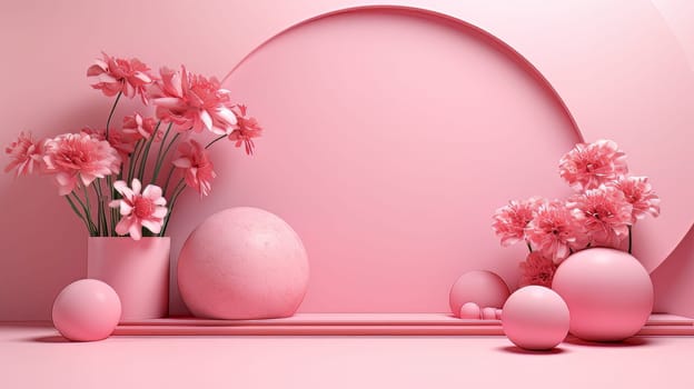 Pink Abstract 3D Elegant Podium Stage. Modern 3D Rendered Room with geometric shapes, cosmetic product display stage. generative AI