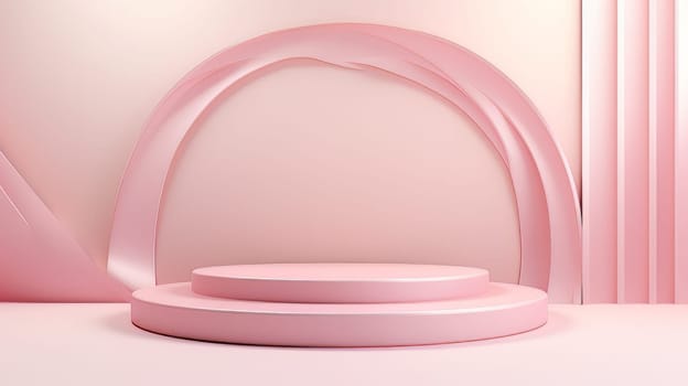 Pink Abstract 3D Elegant Podium Stage. Modern 3D Rendered Room with geometric shapes, cosmetic product display stage. generative AI