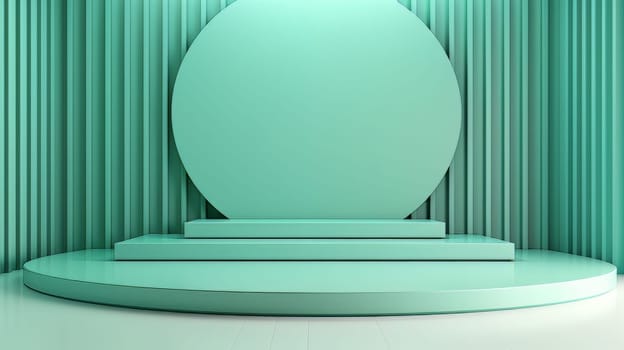 Green Abstract 3D Elegant Podium Stage. Modern 3D Rendered Room with geometric shapes, cosmetic product display stage. generative AI