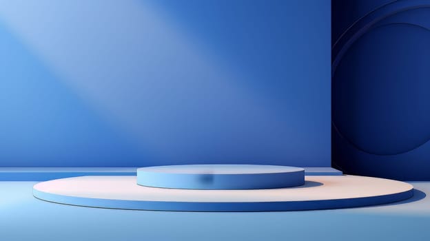 Blue Abstract 3D Elegant Podium Stage. Modern 3D Rendered Room with geometric shapes, cosmetic product display stage. generative AI