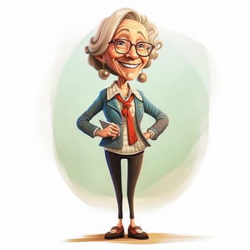 Illustration of a cheerful, mature, thin primary school teacher. The concept of school education. High quality illustration