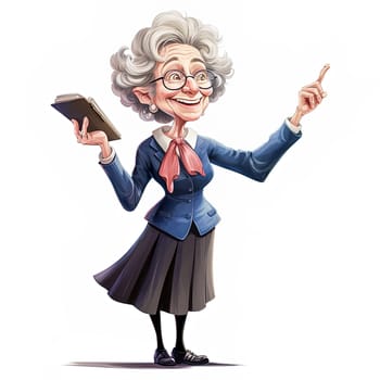 Illustration of a cheerful, mature, thin primary school teacher. The concept of school education. High quality illustration