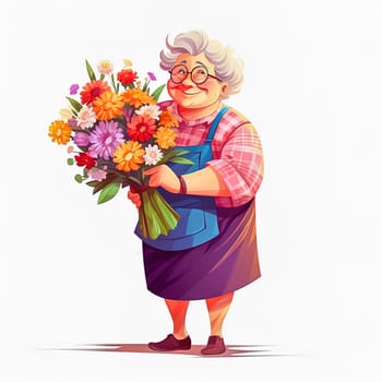 Illustration of an adult female primary school teacher with a bouquet of flowers. High quality illustration