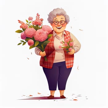 Illustration of an adult female primary school teacher with a bouquet of flowers. High quality illustration