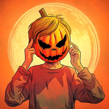Illustration of a man, instead of a head a pumpkin. Halloween holiday concept. High quality illustration