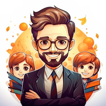 Illustration of a man with a beard of a primary school teacher. High quality illustration