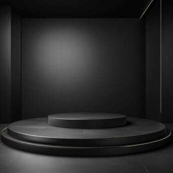 Black Abstract 3D Elegant Podium Stage. Modern 3D Rendered Room with geometric shapes, cosmetic product display stage. generative AI