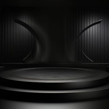 Black Abstract 3D Elegant Podium Stage. Modern 3D Rendered Room with geometric shapes, cosmetic product display stage. generative AI