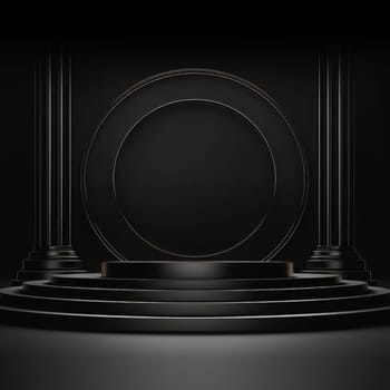 Black Abstract 3D Elegant Podium Stage. Modern 3D Rendered Room with geometric shapes, cosmetic product display stage. generative AI