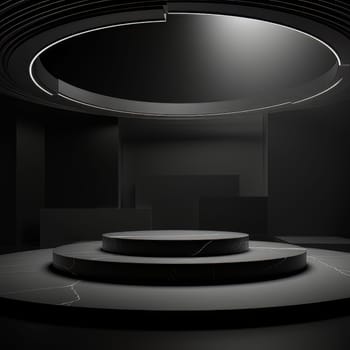 Black Abstract 3D Elegant Podium Stage. Modern 3D Rendered Room with geometric shapes, cosmetic product display stage. generative AI