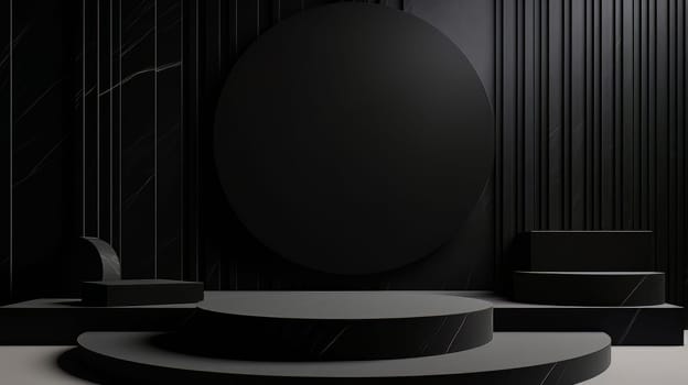 Black Abstract 3D Elegant Podium Stage. Modern 3D Rendered Room with geometric shapes, cosmetic product display stage. generative AI