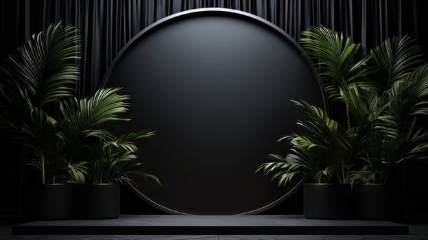 Black Abstract 3D Elegant Podium Stage. Modern 3D Rendered Room with geometric shapes, cosmetic product display stage. generative AI