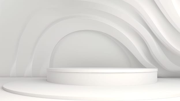 White Abstract 3D Elegant Podium Stage. Modern 3D Rendered Room with geometric shapes, cosmetic product display stage. generative AI