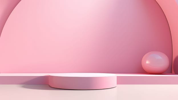 Pink Abstract 3D Elegant Podium Stage. Modern 3D Rendered Room with geometric shapes, cosmetic product display stage. generative AI