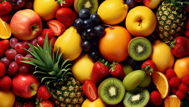 Background of fruits. Lots of ripe fruit. High quality illustration