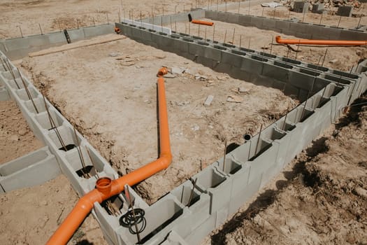 Close up of house under construction, foundations of a house, dilapidated house, building concept