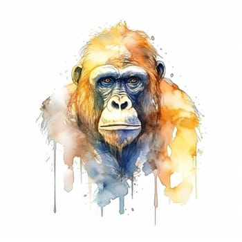 Splash watercolor monkey illustration - generative AI - AI generated