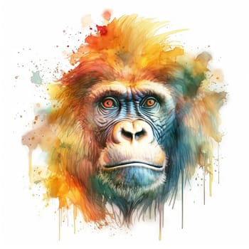 Splash watercolor monkey illustration - generative AI - AI generated