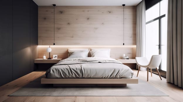 Minimalist and modern Bedroom - generative AI - AI generated