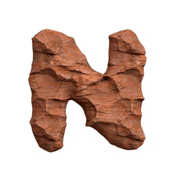 Desert sandstone letter N - Uppercase 3d red rock font isolated on white background. This alphabet is perfect for creative illustrations related but not limited to Arizona, geology, desert...