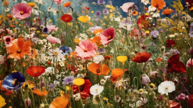 Painting with various colorful flowers in a meadow, generative AI, AI generated