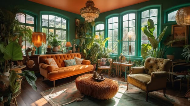 Tropical Living Room - generative AI - AI generated