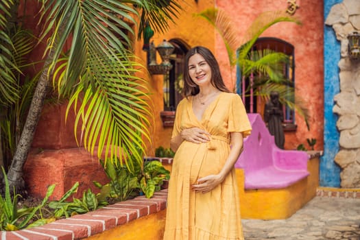 A strong and resilient woman over 40 embraces the beauty of childbirth in Mexico, celebrating the journey of motherhood with cultural richness.