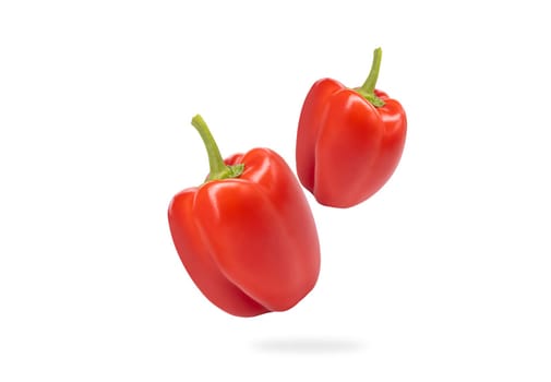 two red sweet peppers on a white background, red, cuisine, delicacy