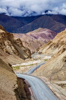 Srinagar Leh national highway NH-1 road in Himalayas. Ladakh, India