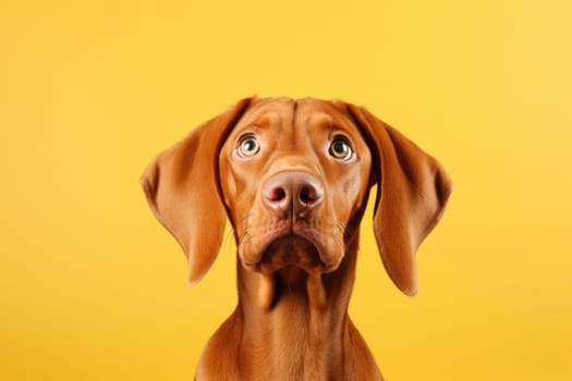 cute hungarian vizsla puppy in studio on yellow background, AI Generated