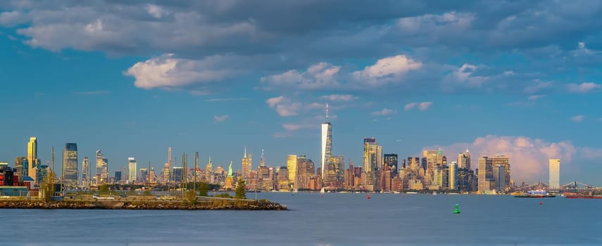 Manhattan's skyline, cityscape of New York City in the United State of America with the Statue of Liberty