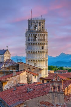 The famous Leaning Tower in Pisa, Italy with beautiful sunrise