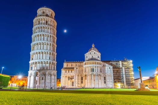 The famous Leaning Tower in Pisa, Italy with beautiful sunset