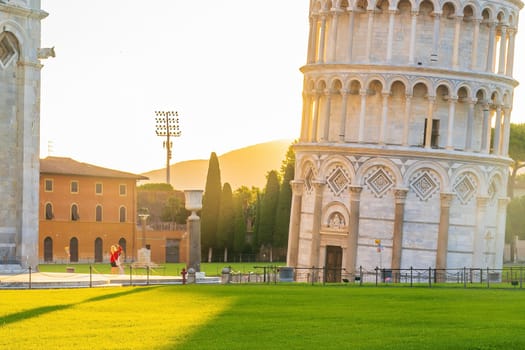 The famous Leaning Tower in Pisa, Italy with beautiful sunrise