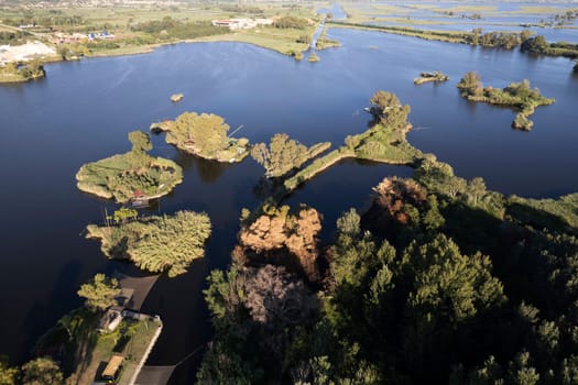 Aerial photographic documentation of the details of Lake Massaciuccoli Lucca Tuscany Italy 