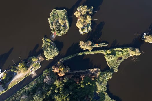 Aerial photographic documentation of the details of Lake Massaciuccoli Lucca Tuscany Italy 
