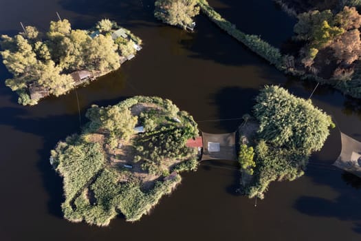 Aerial photographic documentation of the details of Lake Massaciuccoli Lucca Tuscany Italy 