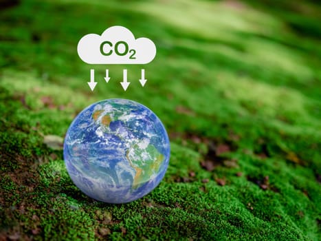CO2 emission reduction concept, clean and friendly environment without carbon dioxide emissions. Planting trees to reduce CO2 emissions, environmental protection concept. element of NASA