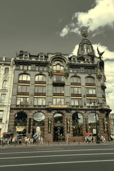 Saint Petersburg, Russia - July 29, 2023: Singer House, also known as Book House. Historic building on Nevsky Prospect in St. Petersburg