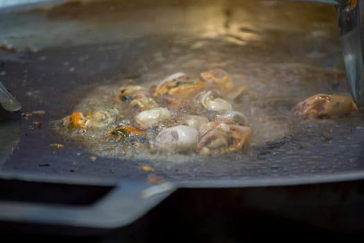 Oyster omelette in a pan