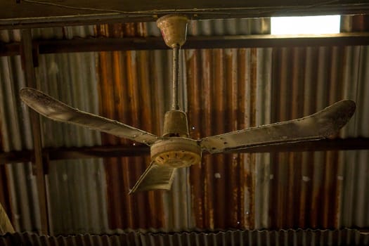 Ceiling fan hung on the beam