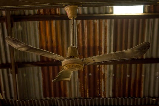 Ceiling fan hung on the beam