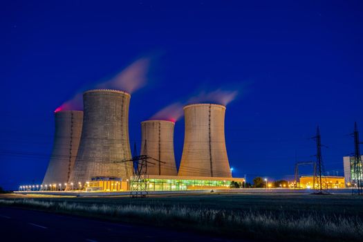 night photo of Nuclear Power Station At Night, Dukovany, Czech Republic